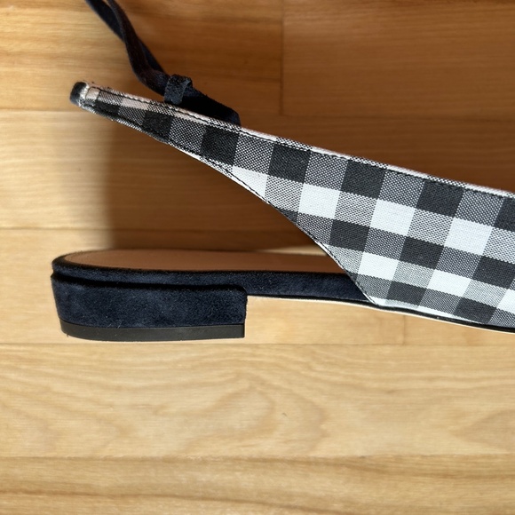 J. Crew Lily Ballet Flats Gingham Print Navy White with Ankle Wrap Size 9 - Picture 12 of 14